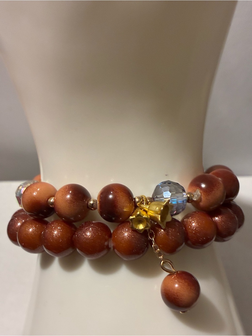 Elegant Brown Beaded Stretch Bracelet with Gold Accents